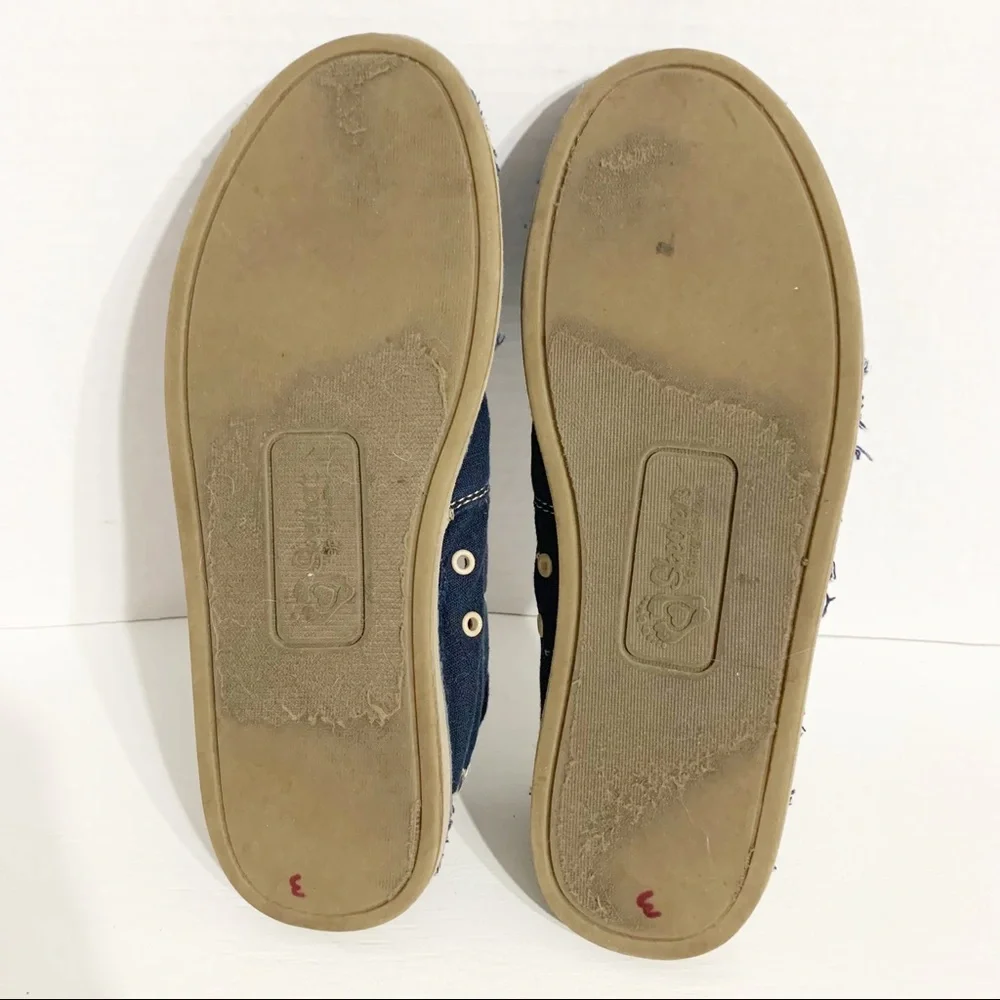 SKECHERS Bobs Canvas Slip-on Flat Raw Hem Shoes Style #: 37790-NVY Pop of Color